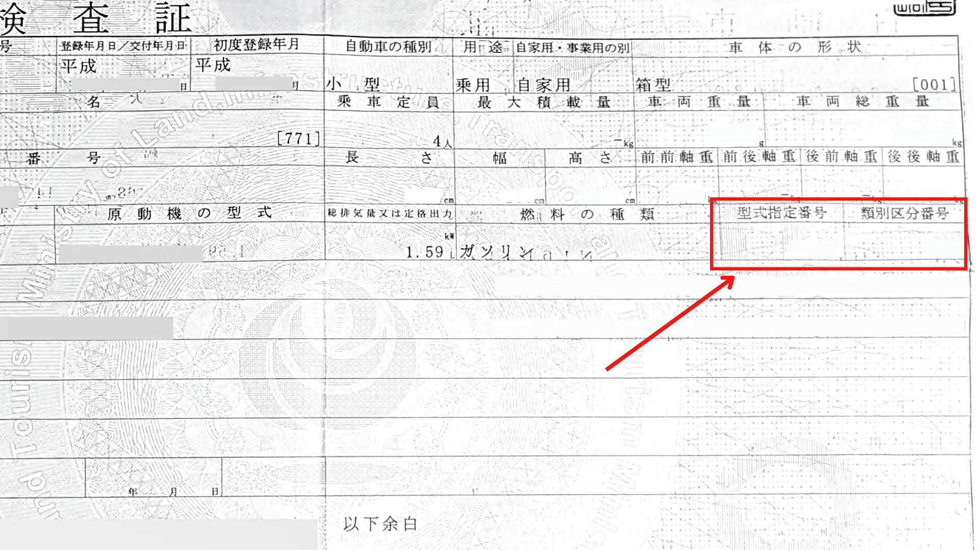 型式指定番号　類別区分番号