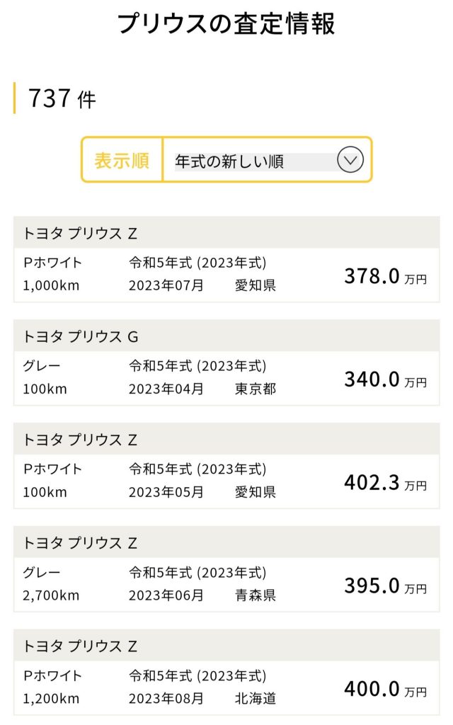 カーセブンの査定実績例