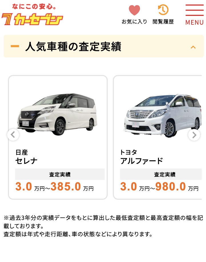 カーセブンの査定実績
