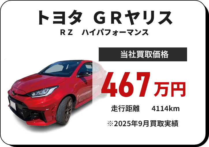 トヨタ GR ヤリス 査定実績 2025年9月