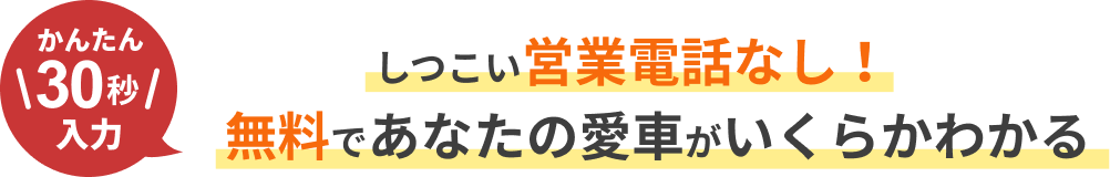 かんたん30秒入力　しつこい営業電話なし！無料であなたの愛車がいくらかわかる